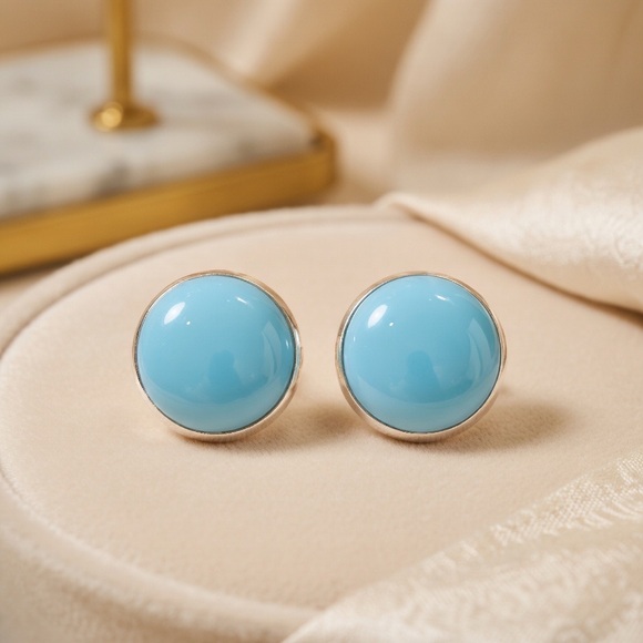 Jewelry - Vintage Stamped CHAREL Turquoise Color Round Large Button Stud Clip on Earrings